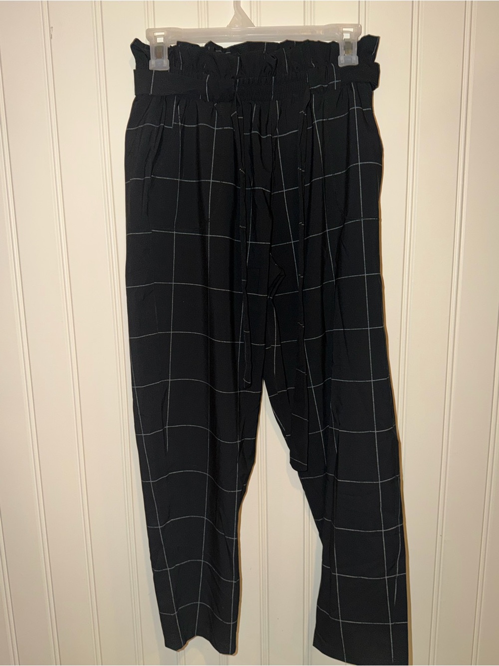 Albion Black Windowpane Paperbag Waist Trousers